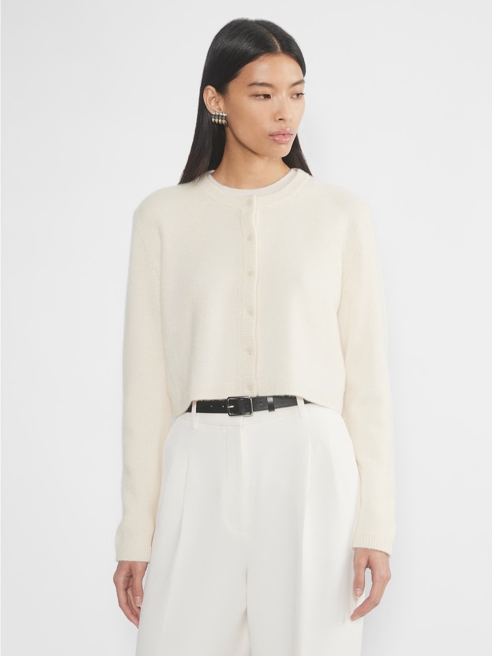NWT Artizia Cashmere Relaxed Crew Cardigan in Whisper White